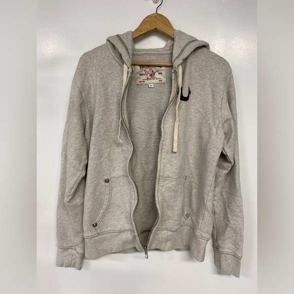 True Religion Gray Men's Flocked Classic Buddha Logo Full Zip Up Hoodie Large - Picture 6 of 6
